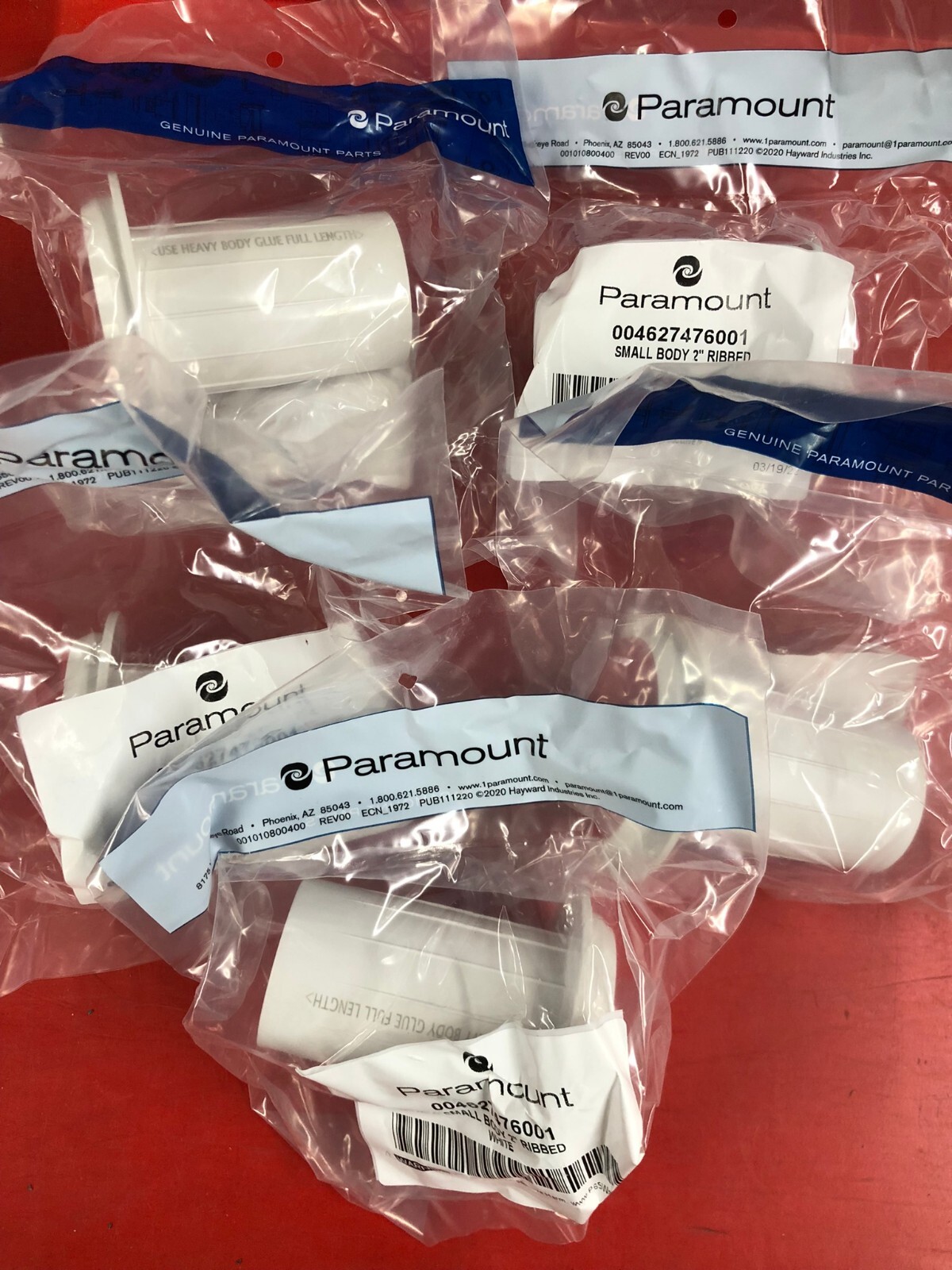 LOT OF (5) PARAMOUNT 004627476001 SMALL WHITE RIBBED BODY 2&Prime; WITH RED CAP