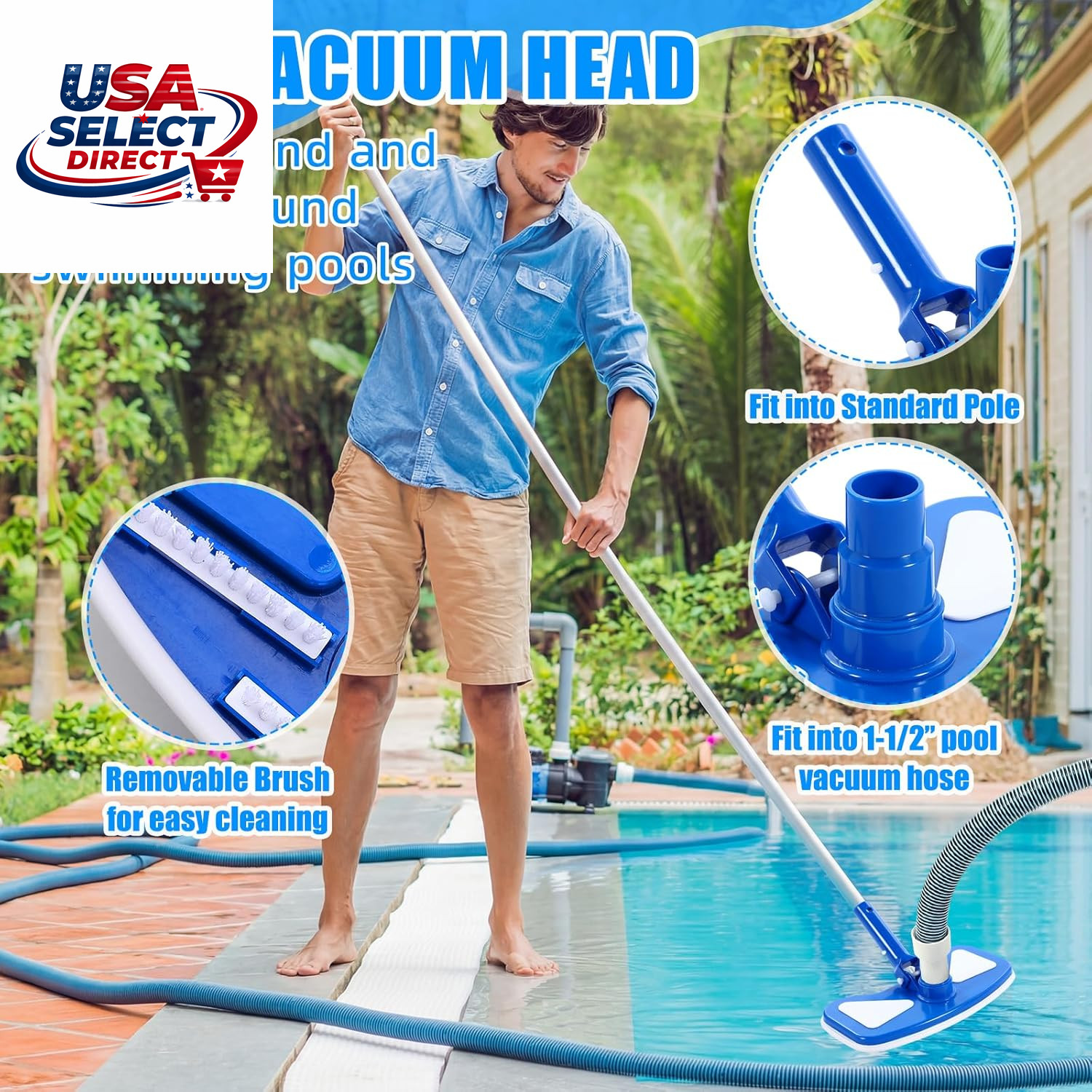 4 Pcs Pool Vacuum Kit with 11.8&Prime; Head, 29.5 Ft Hoses, Skimmer Net
