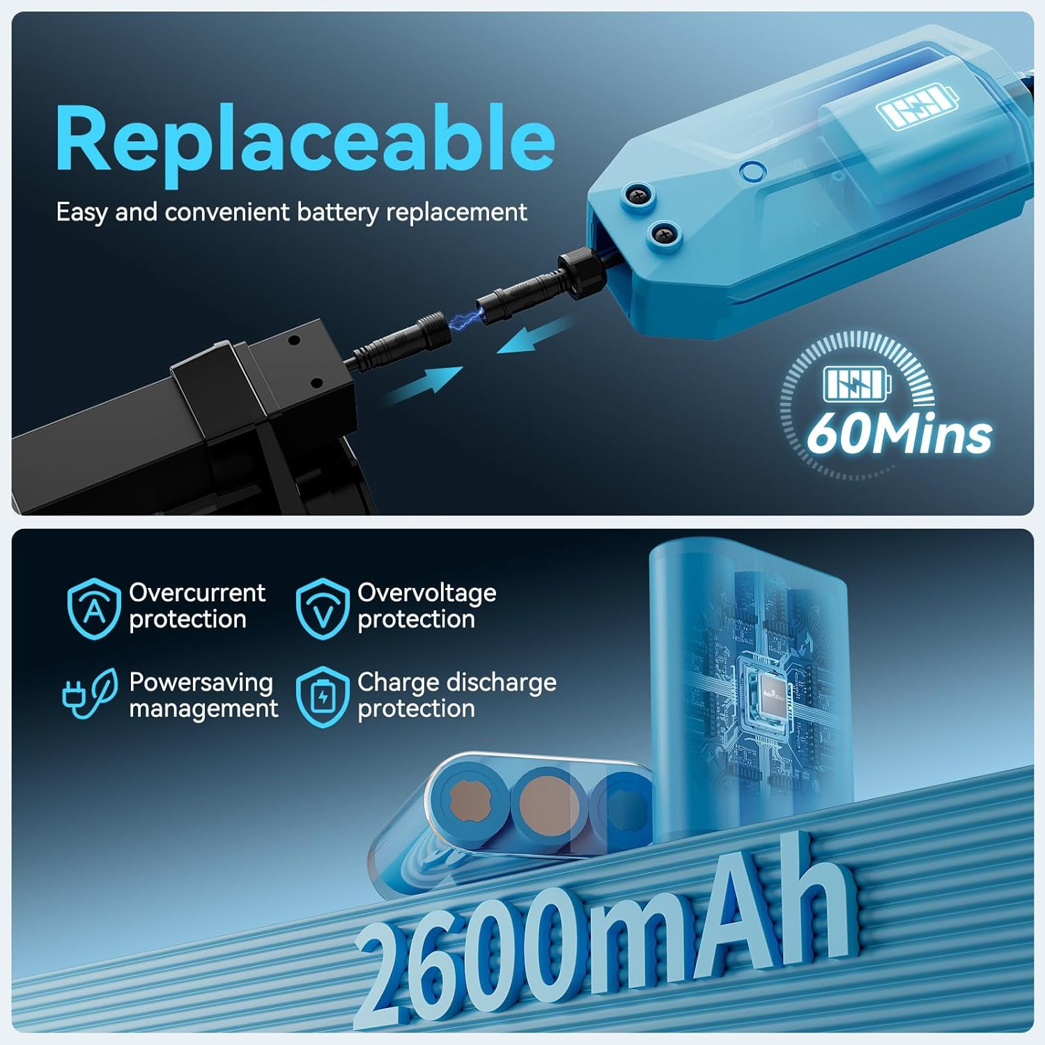 Cordless Pool Vacuum with 30 GPM Suction & Telescopic Pole – Blue