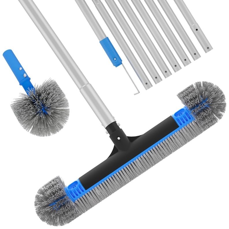 Heavy Duty 20&Prime; 2-in-1 Pool Brush Set with Extra Side Brush & 9FT Extendable Pole