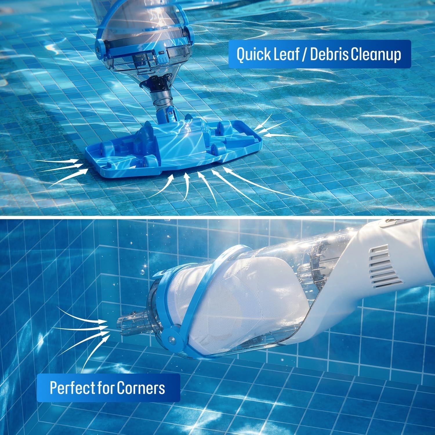 Powerful Handheld Pool Cleaner with Telescoping Pole for Inground & Above Ground
