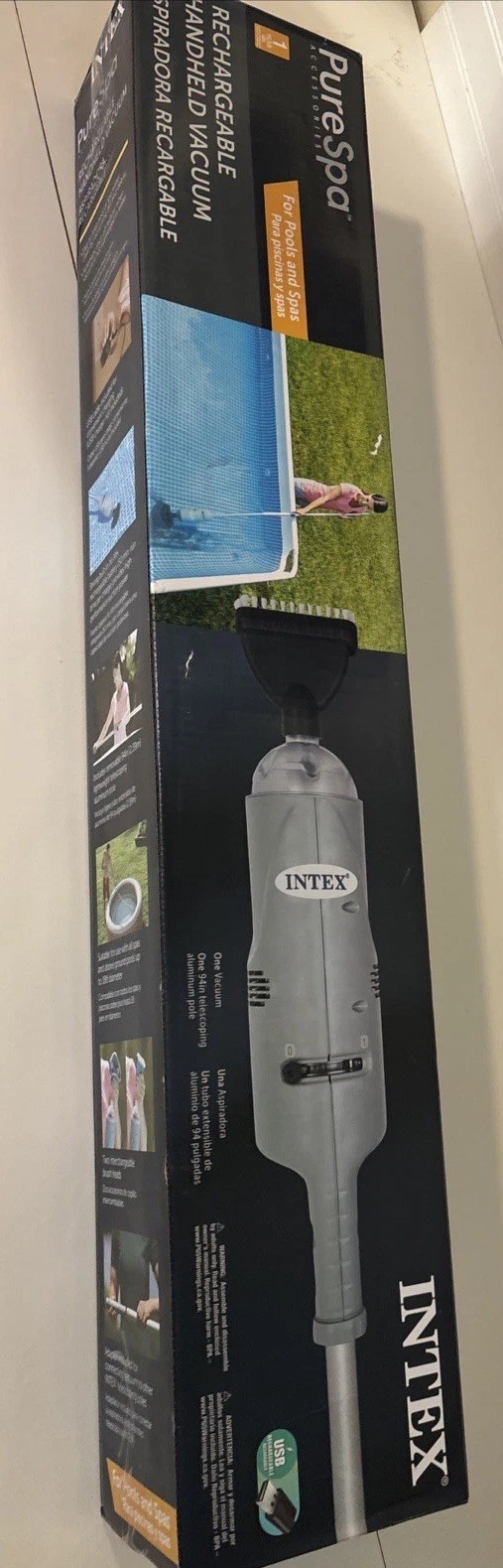 New In Box Intex 28620EP Rechargeable Handheld Swimming Pool Vacuum – Gray