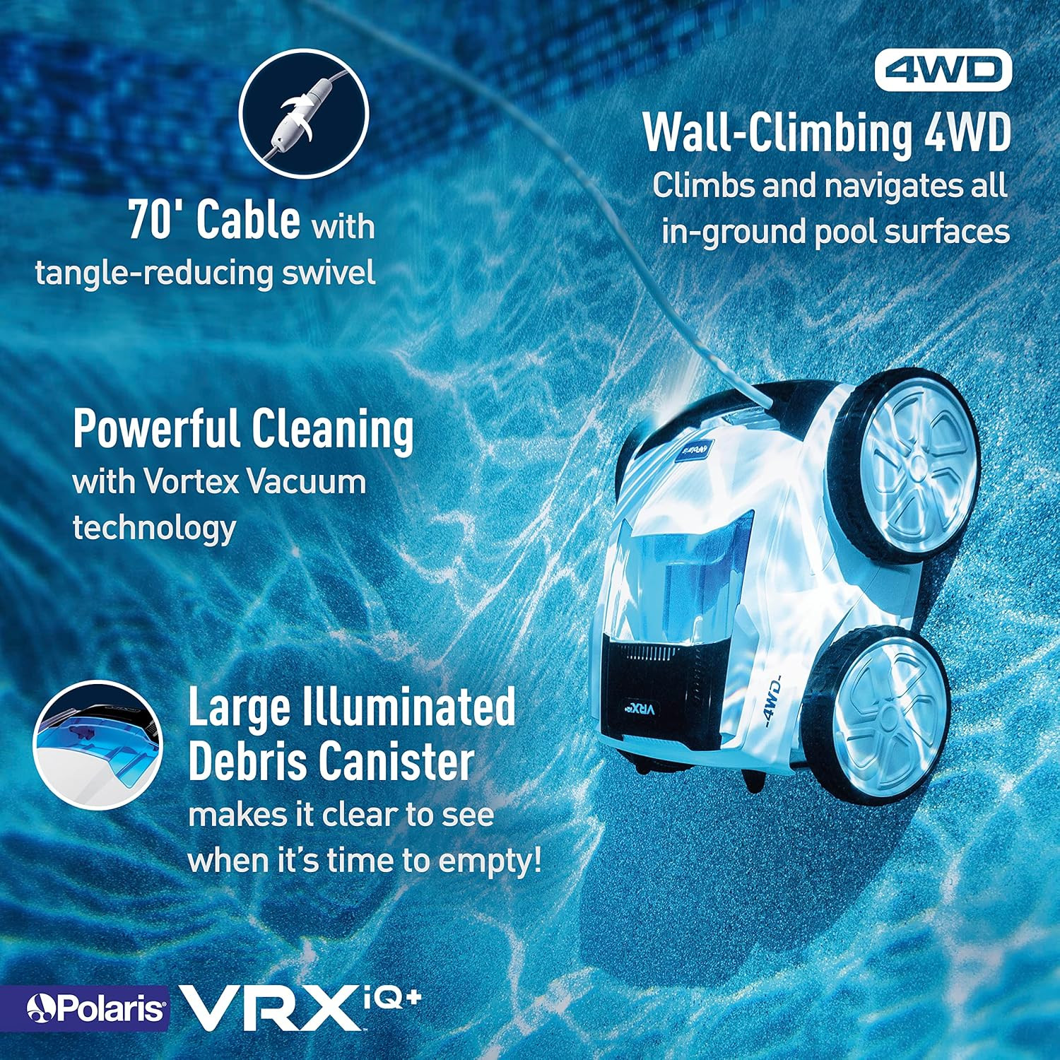 Polaris VRXIQ+ Smart Robotic Pool Cleaner with Iaqualink Control, Extra Long 70&prime;