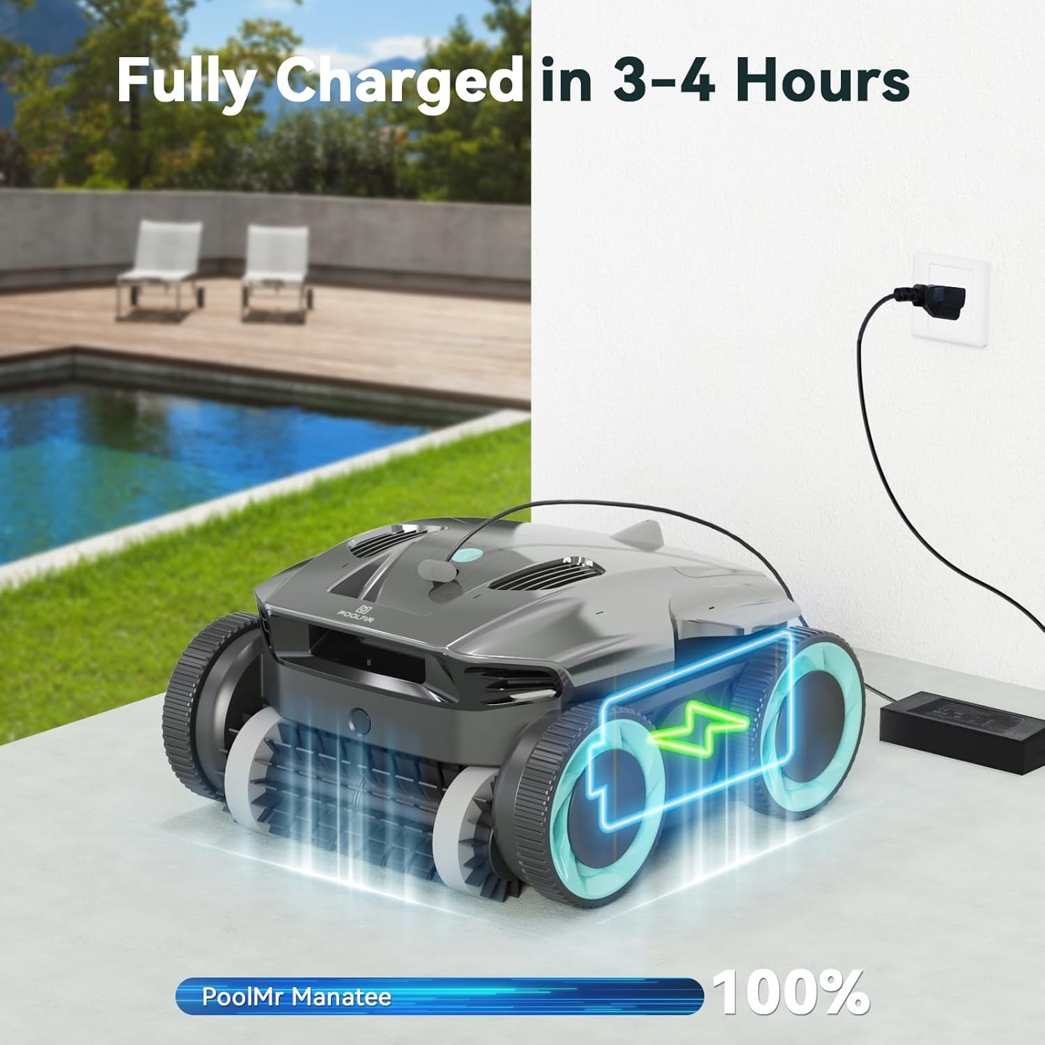 Cordless Robotic Pool Cleaner Wall Climbing 120 Mins Run Smart Navigation 1500ft