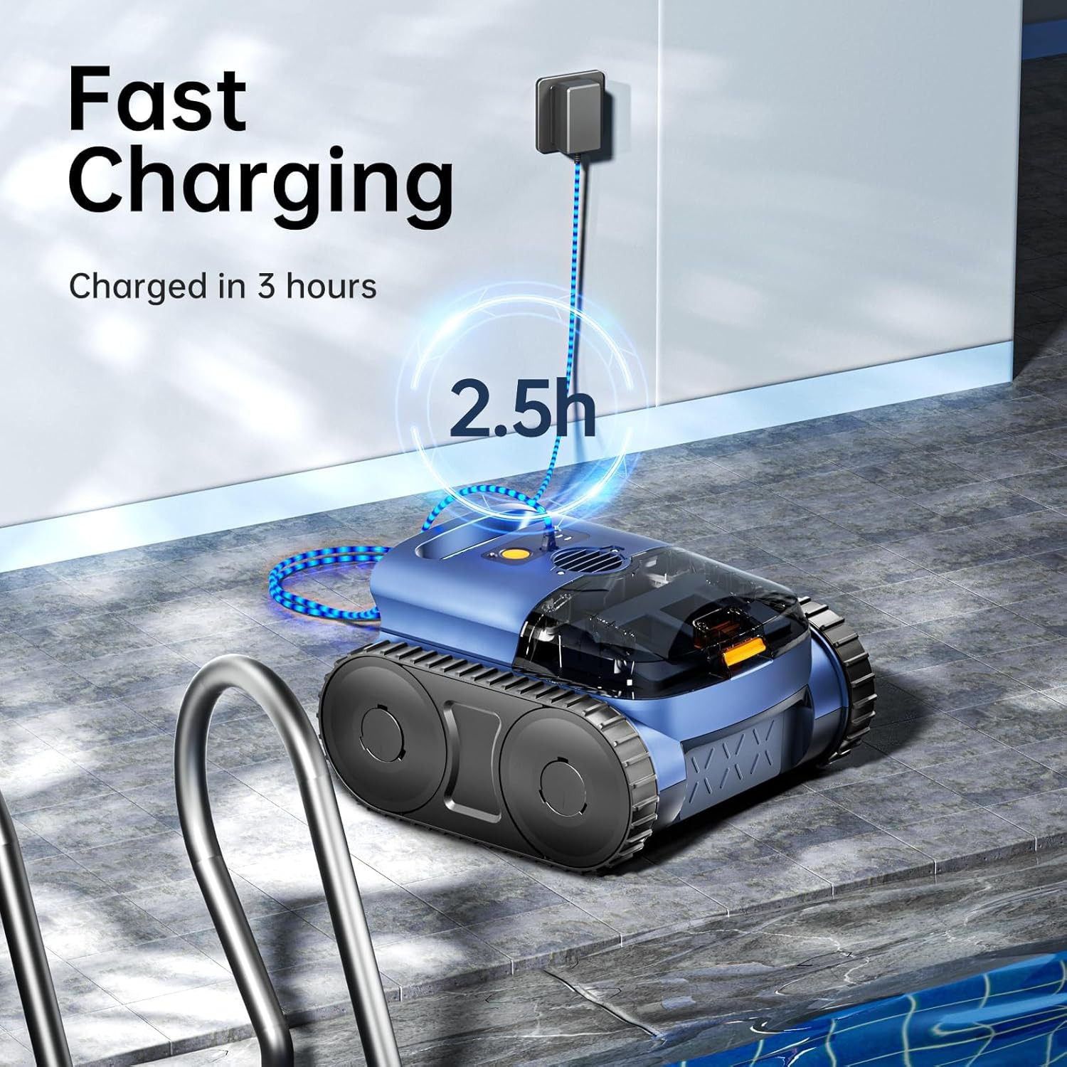 Cordless Robotic Pool Vacuum, Pool Cleaner with Track Drive & Sonar Navigation,