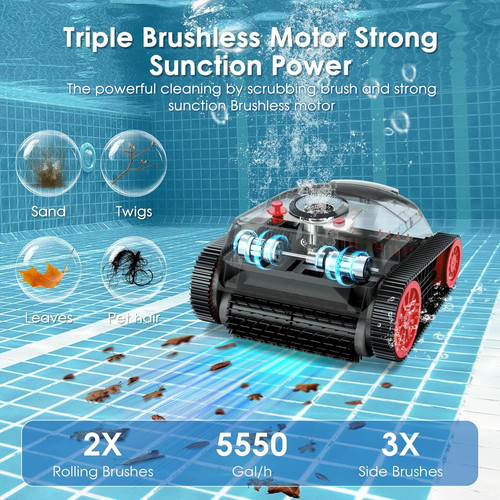 Robotic Pool Cleaner, Cordless Pool Vacuum for Inground Pools, Dual-Motor Turbin