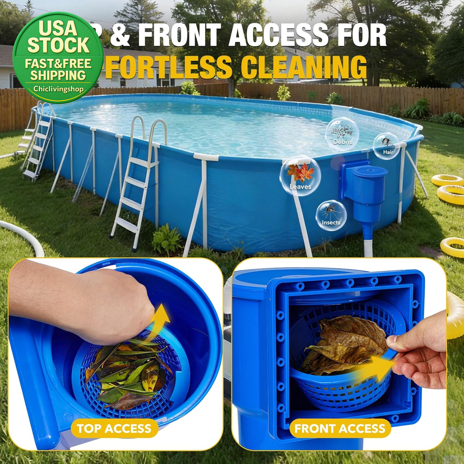 Above Ground Pool Skimmer Heavy Duty through Wall Kit Universal Fit Klein Blue