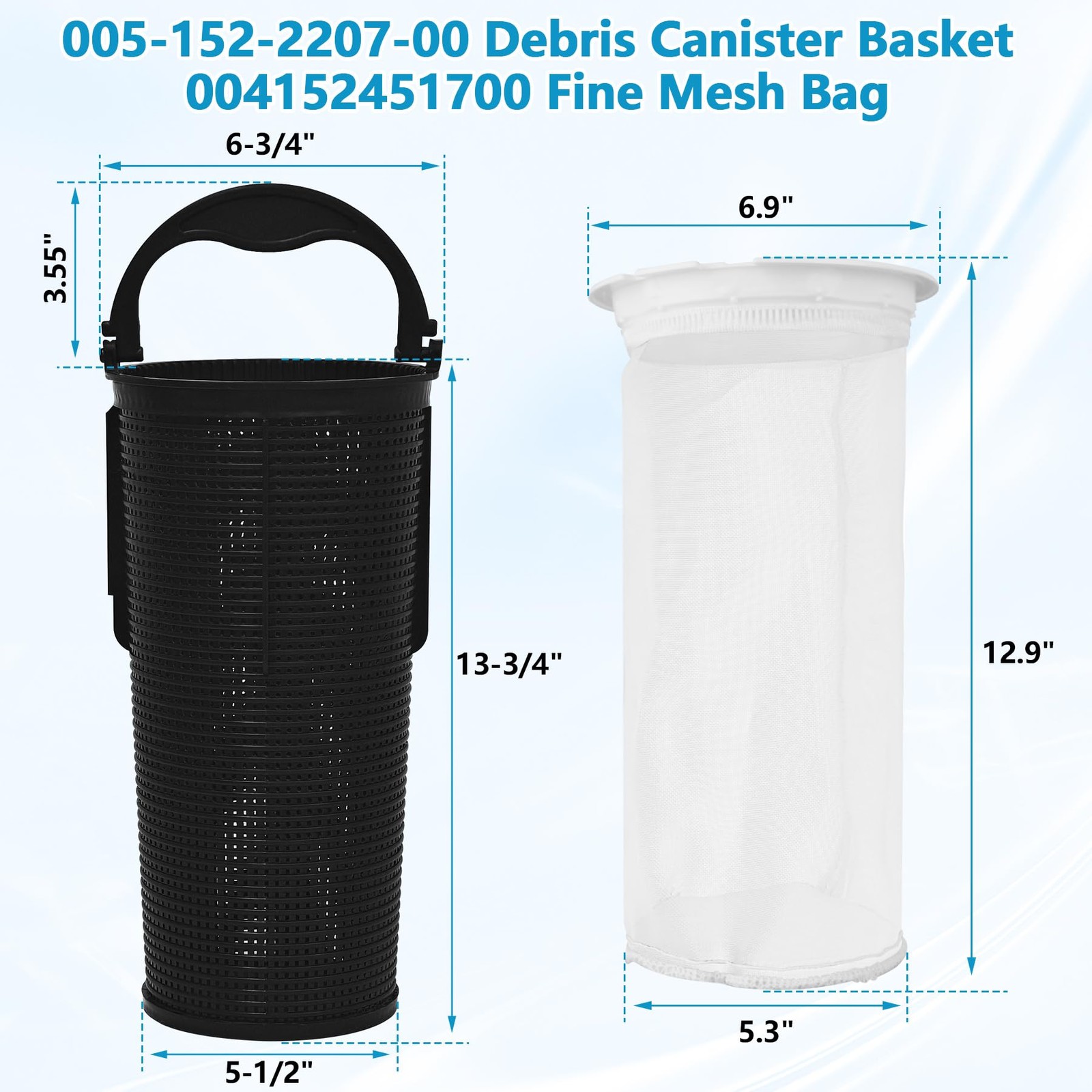 Debris Canister Basket & Fine Mesh Bag Combo for Paramount Leaf Canisters