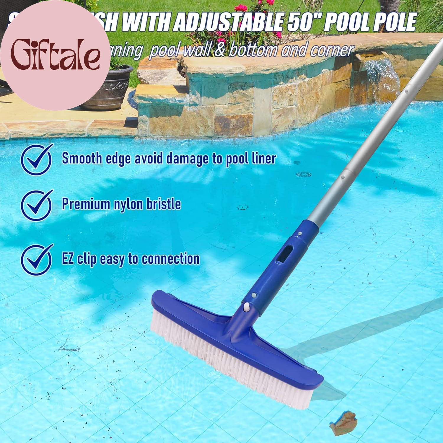 Swimming Pool Cleaning Kit, 14 » Brush Head & 50 » Telescopic Aluminum Pole with