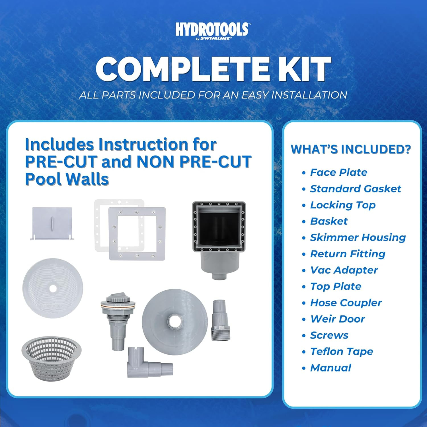 HYDROTOOLS GREY Standard Thru-Wall above Ground Pool Skimmer Kit | ABS Construct