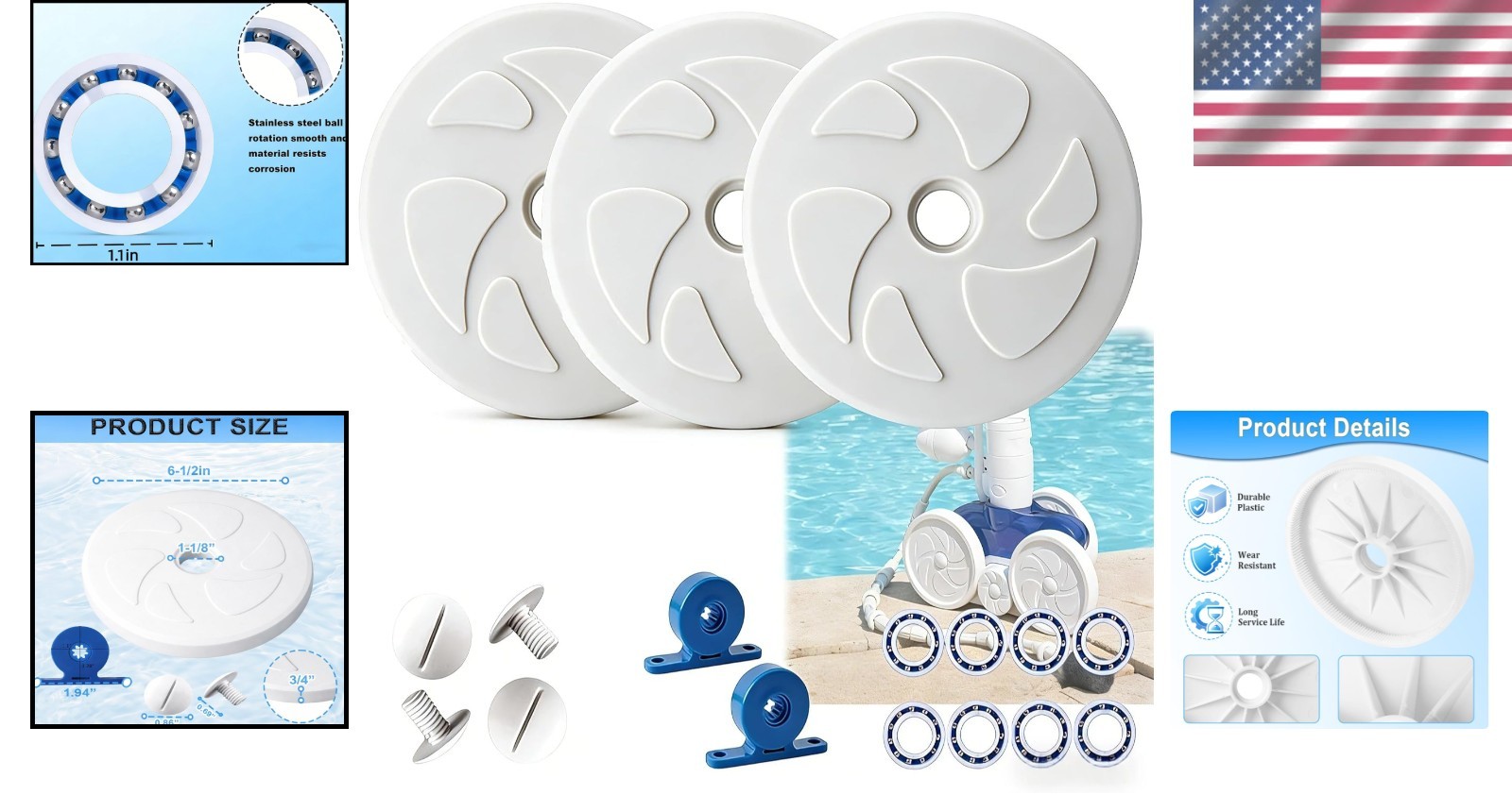 Pool Cleaner Repair Kit with C6 Wheels & C80 Bearings