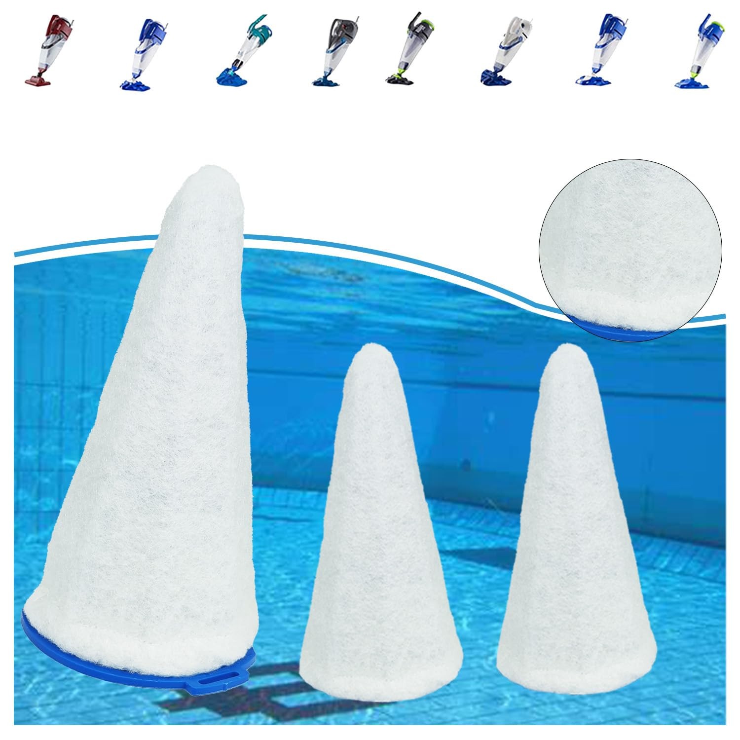 Replacement Vacuum Filter Cotton for Pool Blaster 3 Filter Cotton + 1 Blue Cone