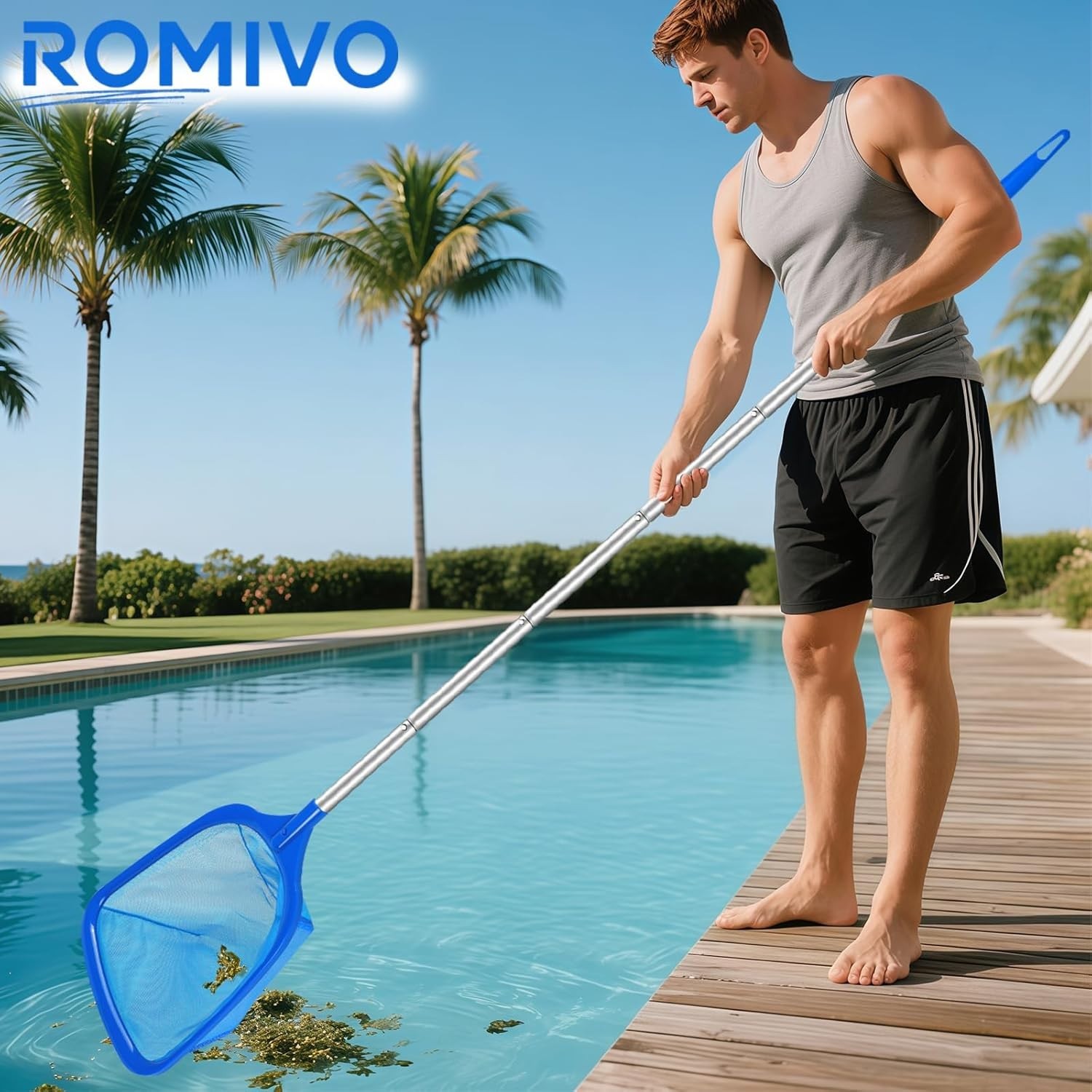 Professional-Grade Pool Skimmer Net – 2.6-5.7 ft Telescopic Pole for All Pools