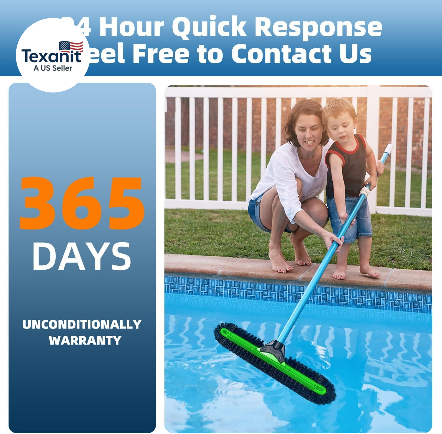 20&Prime; Wide Pool Brush Head, Heavy Duty Pool Scrub Brush with 12-Rows Soft Bristles
