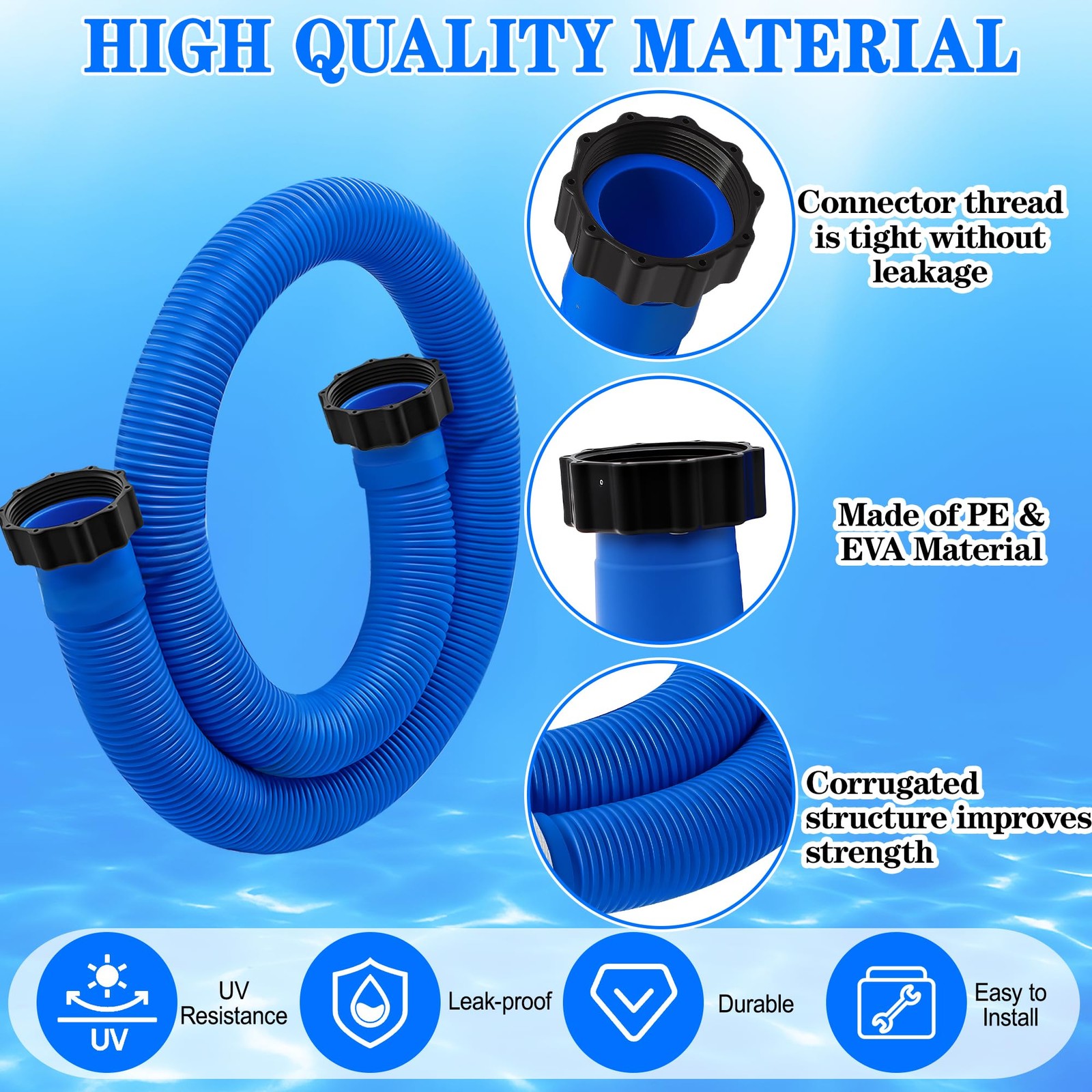 2 Pack 1.5&Prime; X 59&Prime; Long Pool Hoses for Above Ground Pools x 59&Prime;, Blue
