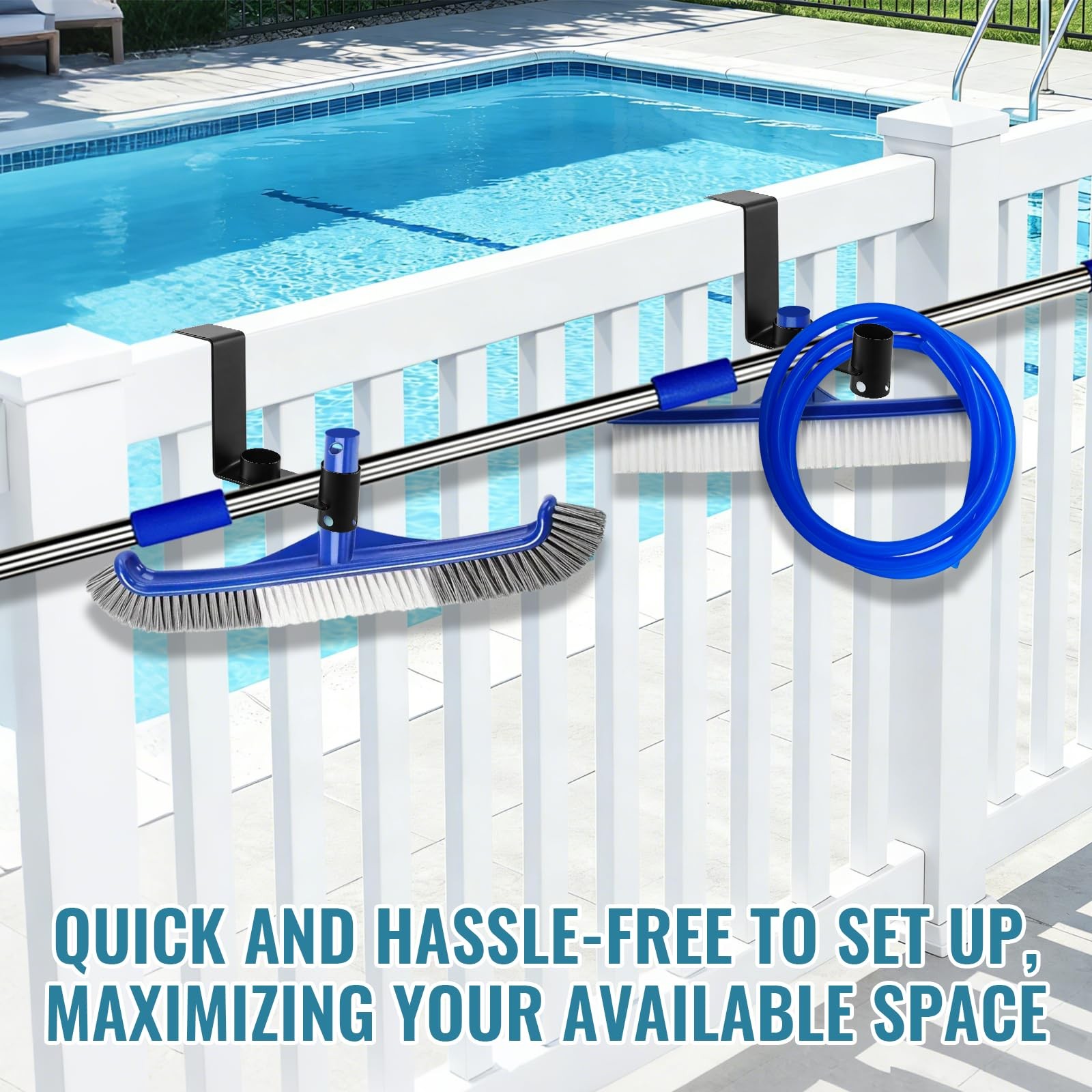2 Pcs Pool Fence Hooks Adjustable Metal Hangers for Organizing Pool Pole Leaf…