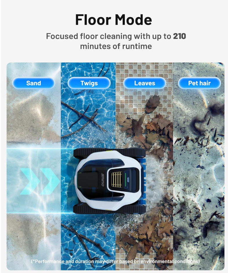 Spino E1 Cordless Robotic Pool Cleaner Wall & Waterline 1600 Sq Ft 210min App