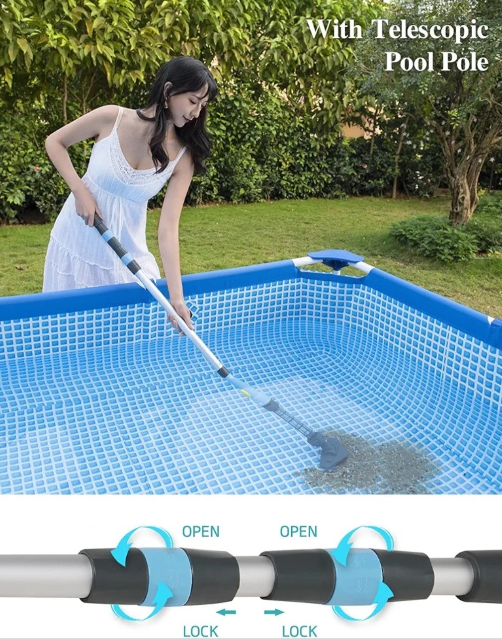 Efurden Rechargeable Pool Stick Vacuum Cleaner For Pools Spas Hot Tubs