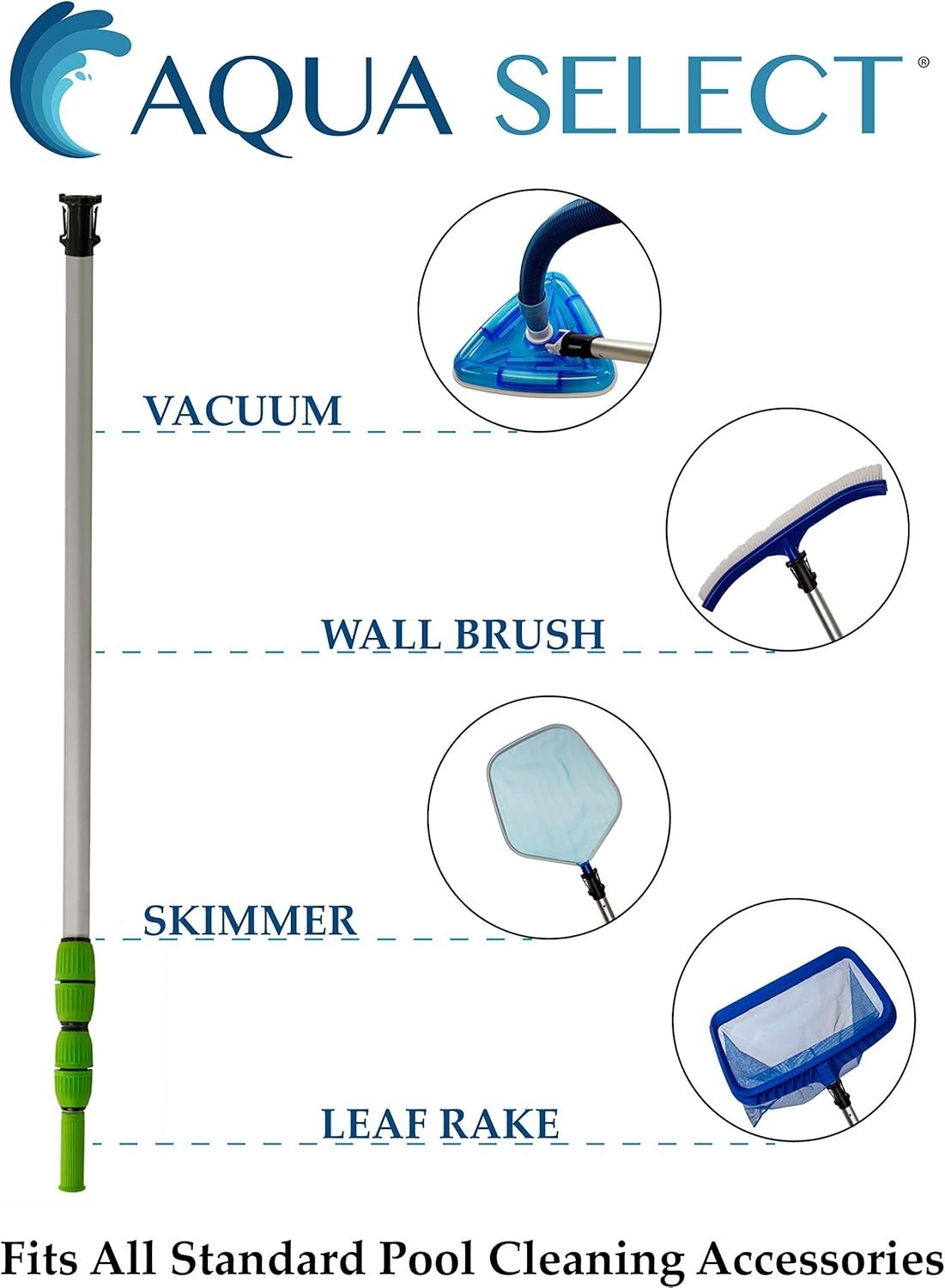 7-21 Ft Aluminum Telescoping Pool Vacuum Pole Heavy Duty Grip