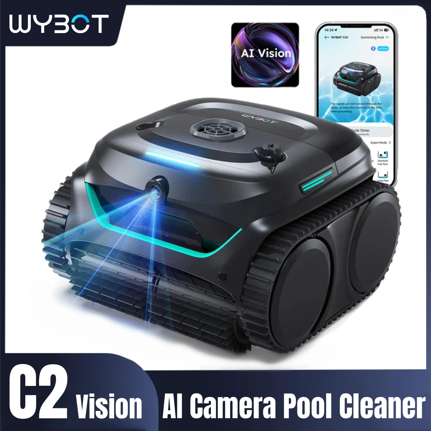 WYBOT C2 Vision Wall Climb Cordless Pool Vacuum Robot for inground Pools AI Came