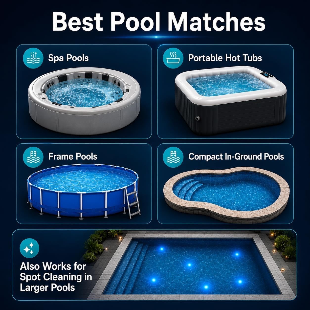 Cordless Pool Vacuum for Hot Tubs & Small Pools Rechargeable Up to 90 Min Blue