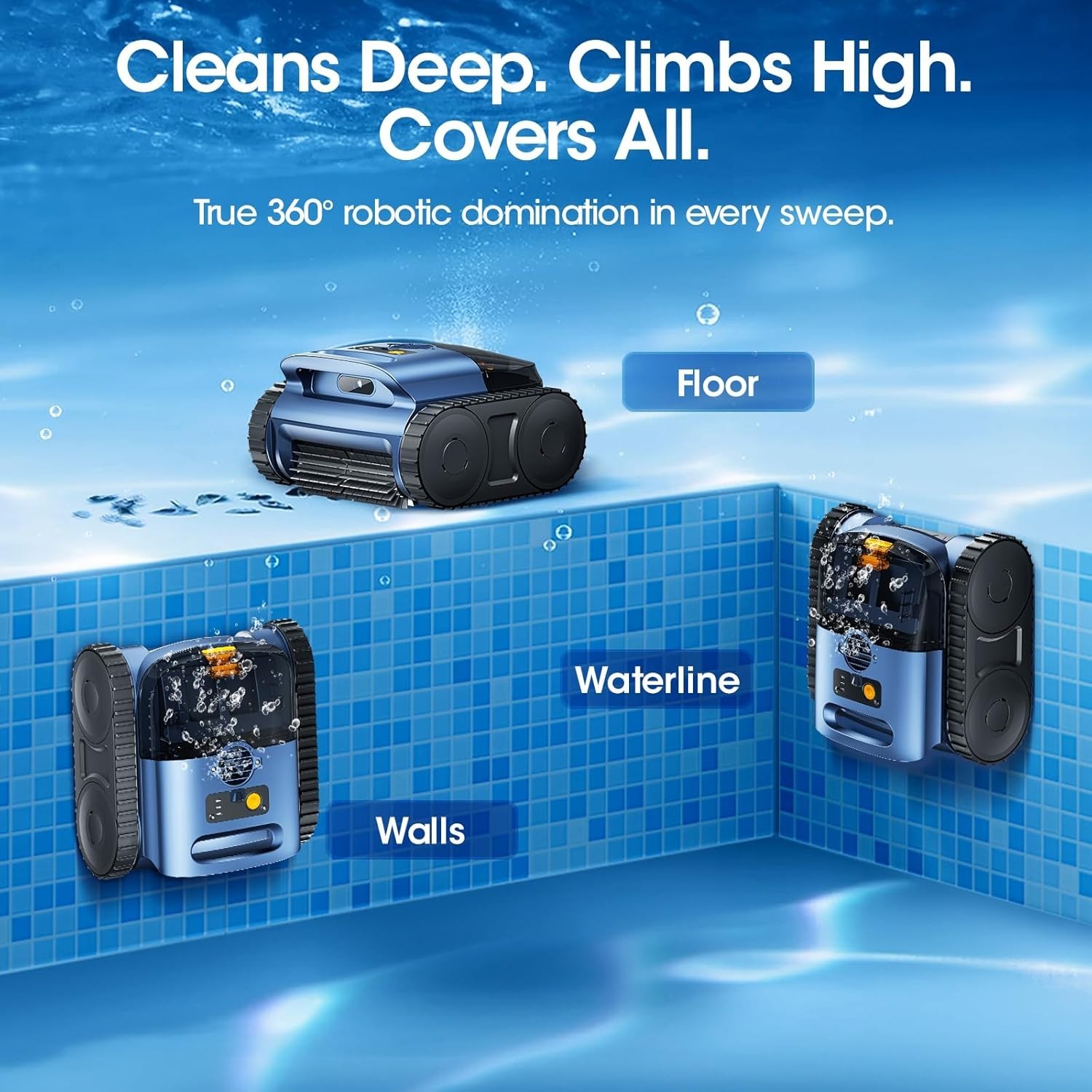 Cordless Robotic Pool Vacuum with Sonar Navigation & Dual Brushless Motors