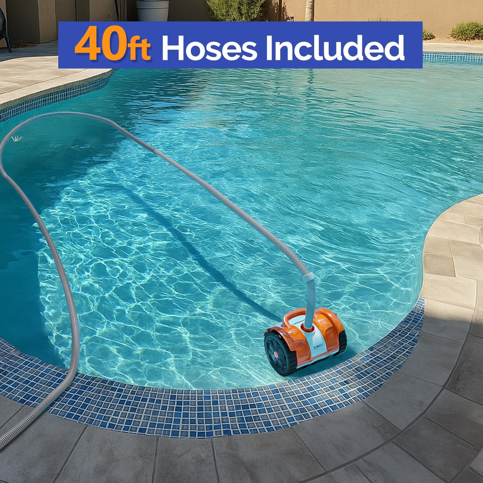(2025 Upgrade) VINGLI Automatic Suction-Side Pool Vacuum Cleaner, Orange&Gray