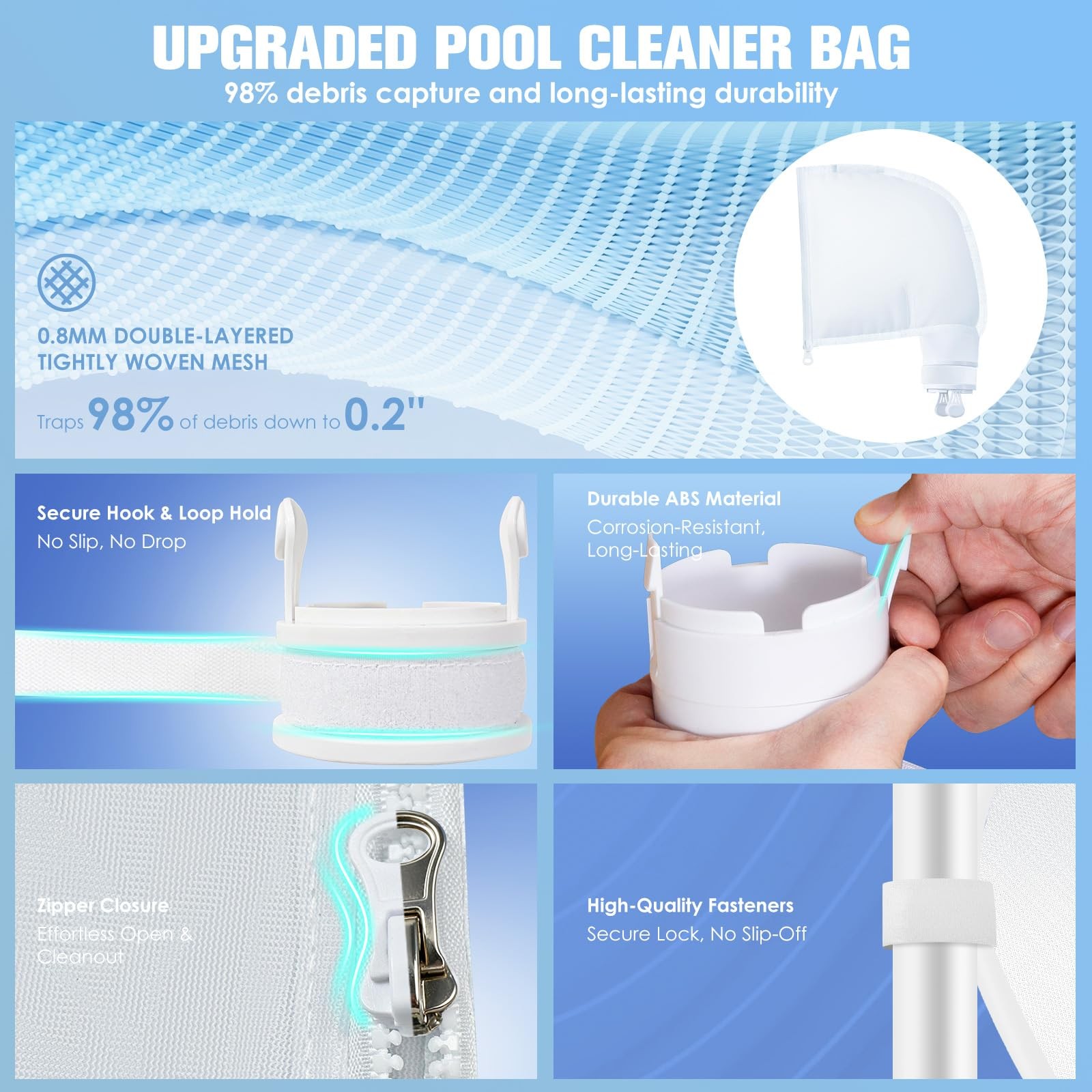 5 Pack Pool Cleaner Bags, Nylon mesh Replacement Bag, Bag White