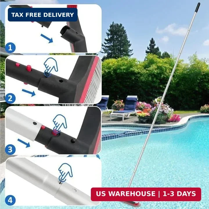Swimming Pool Brush with Pole – 17.5&Prime; Wall Brush with 10FT Adjustable Aluminum P