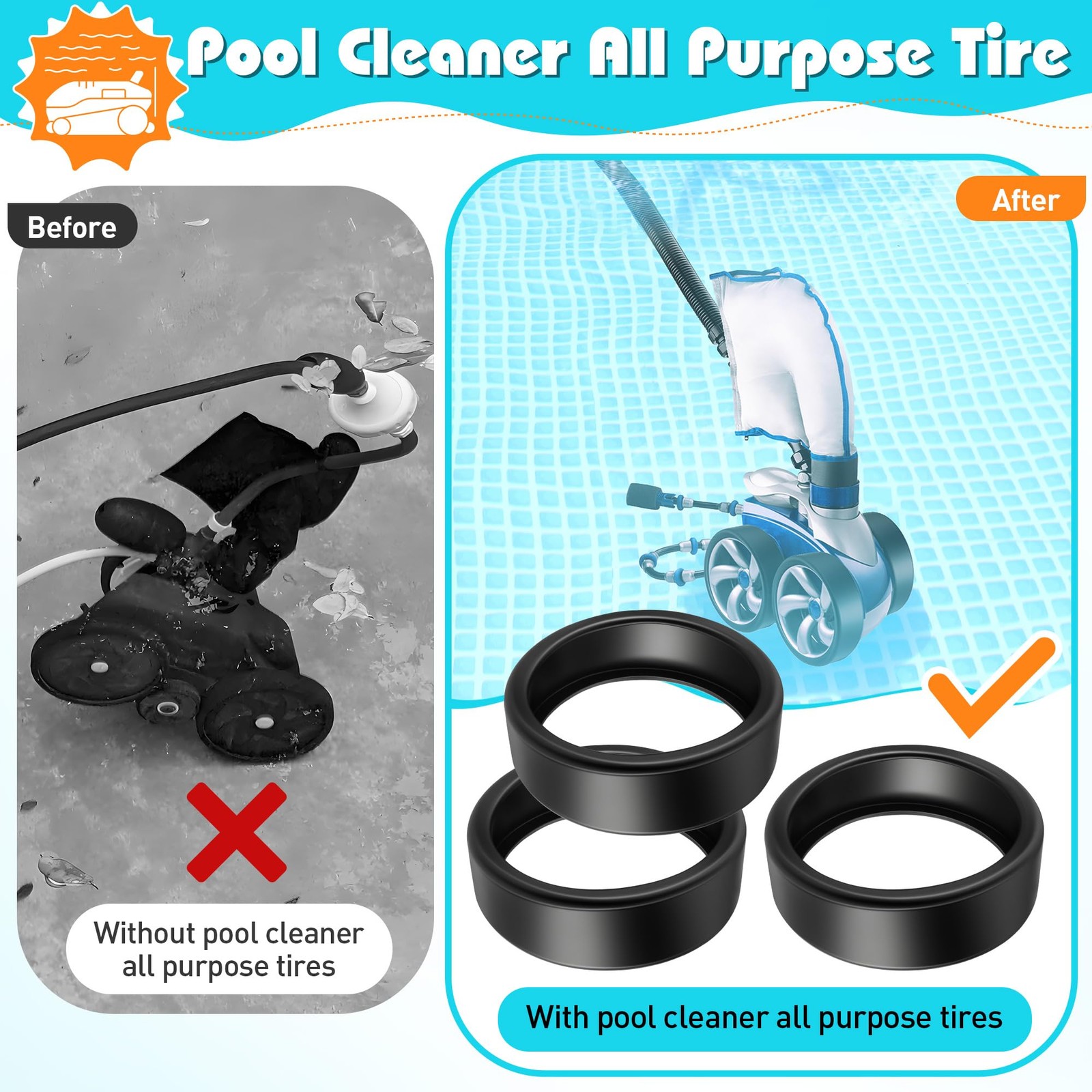 3 Pcs Pool Cleaner All Purpose Tire Replacement Part Compatible with Polaris …