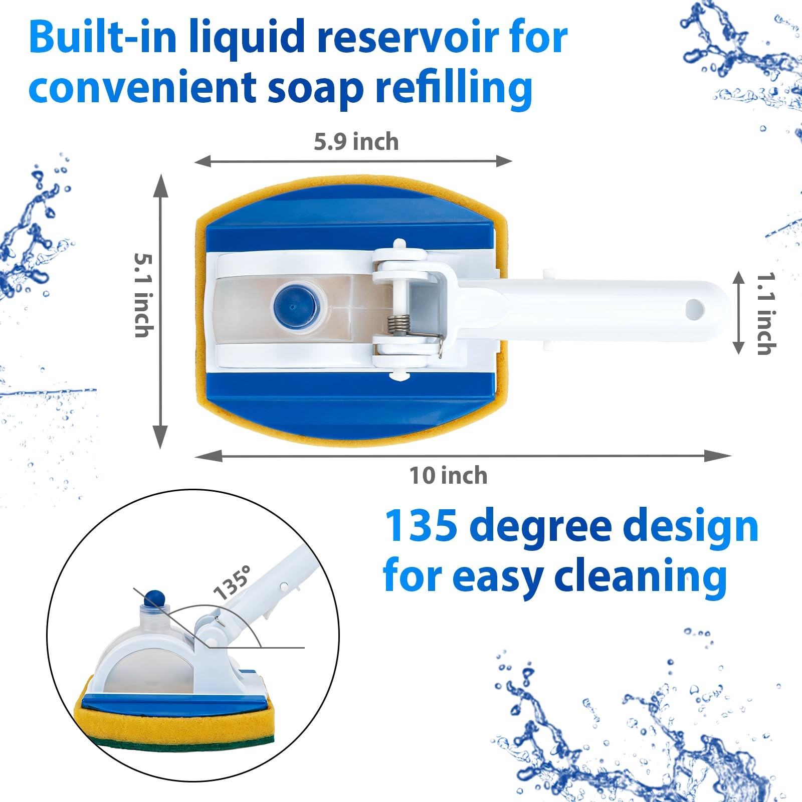 Handheld Pool Scrub Brush with Replacement Sponge for Tile, Grout, and Spas