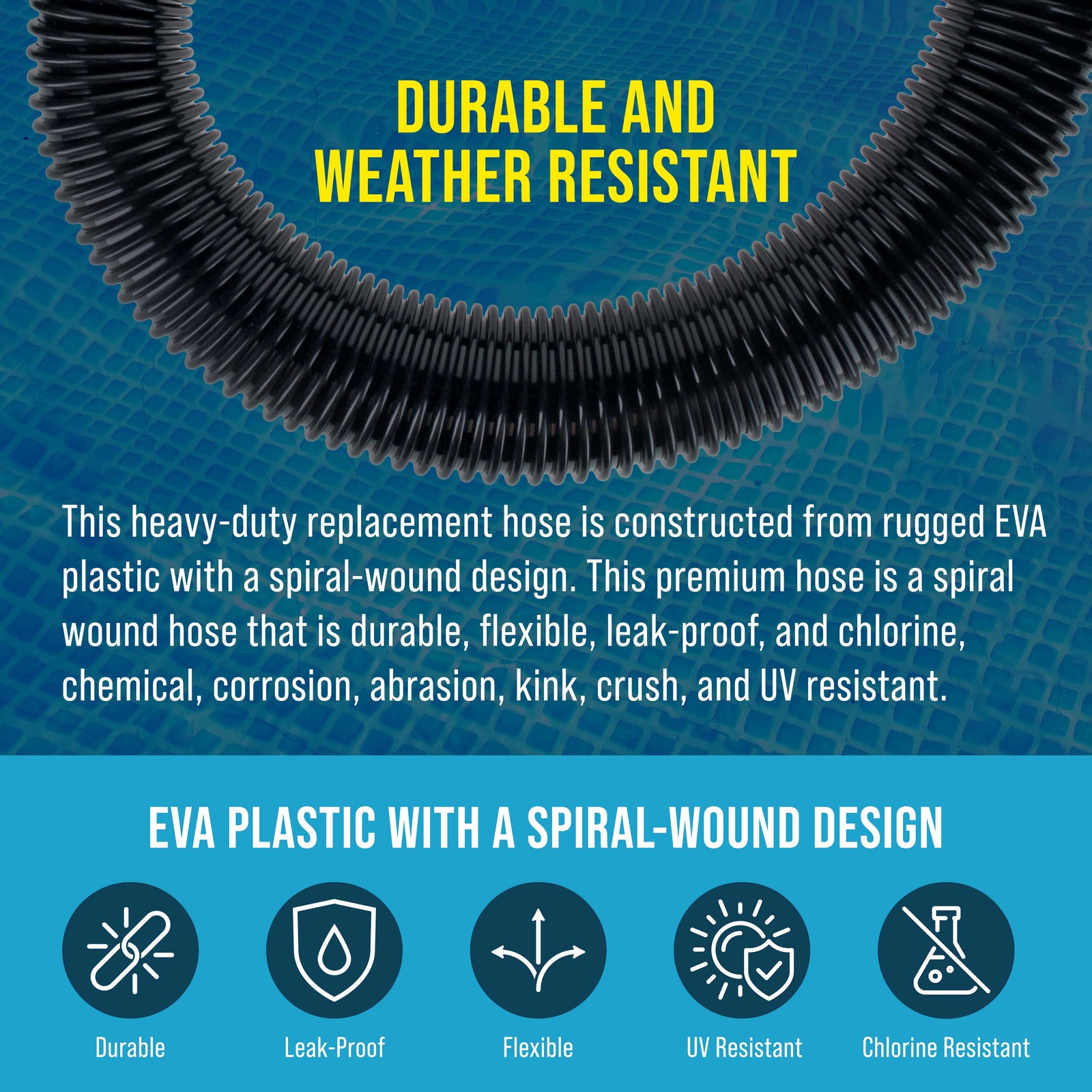 6 Foot Heavy-Duty Above Ground Pool Hose, 1.5&Prime; – Black Filter Connecting Hose