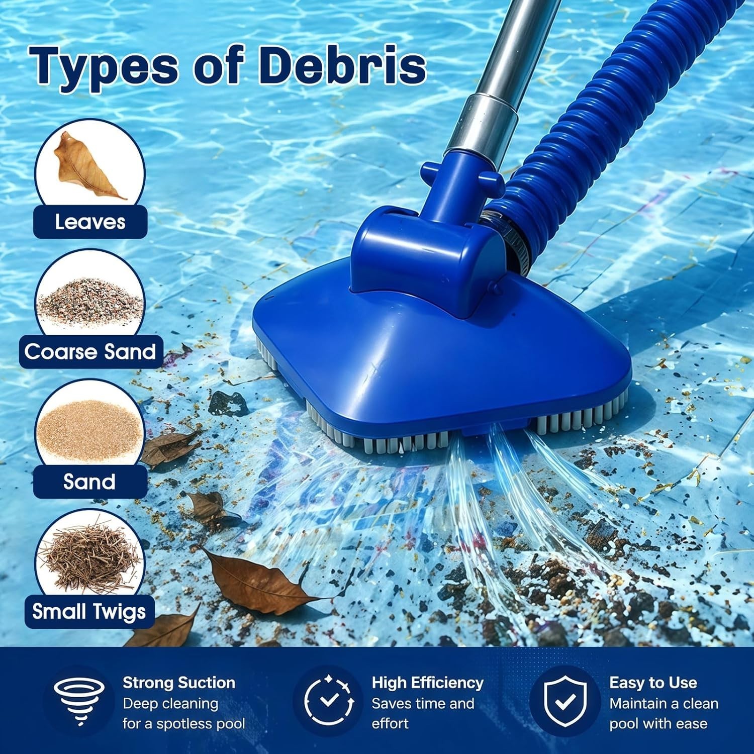 Manual Pool Vacuum Cordless Telescopic Pipe Inlet Strainer Attaches Above Ground