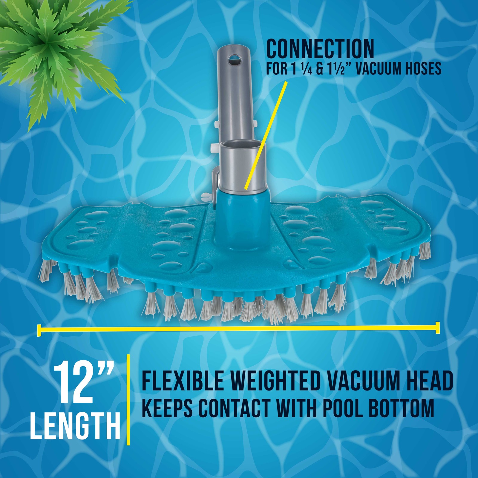 Very Flexible Weighted Pool Vacuum Head with Bottom Brushes, Clean Swimming Pool