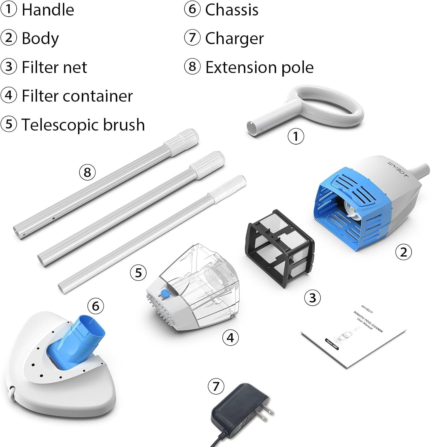 Hyson 100P Handheld Pool Vacuum Rechargeable Telescopic Pole 60 Min