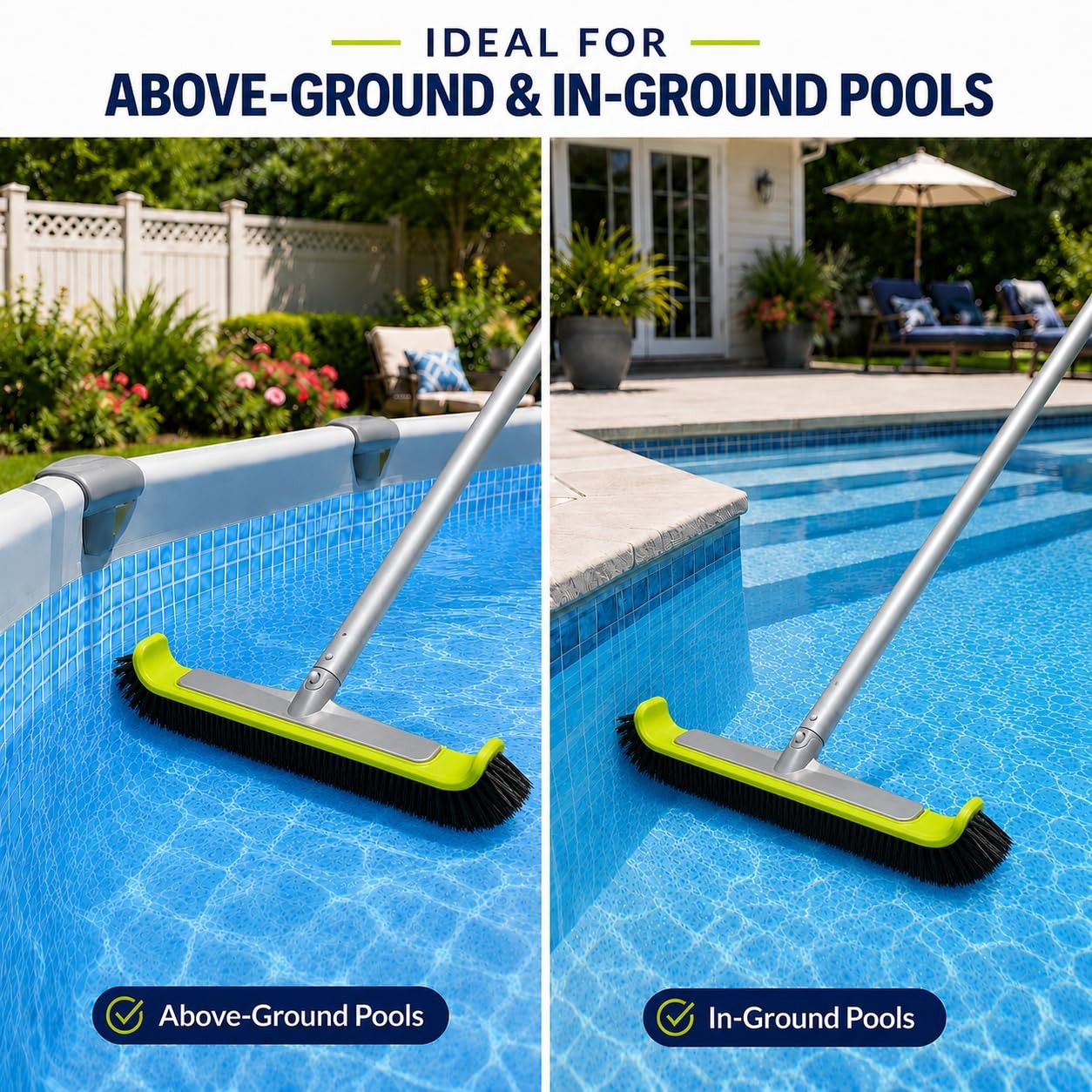 Sepetrel 17.5&Prime; Pool Brush Head for Cleaning Curved Edge Walls, Green