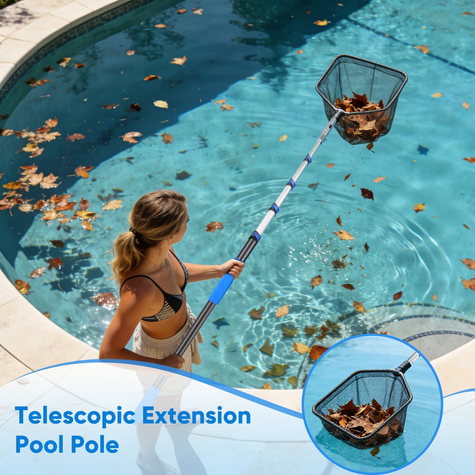 16FT Pool Pole Aluminum Telescopic Extension Pole,Suitable for Above-Ground/I…