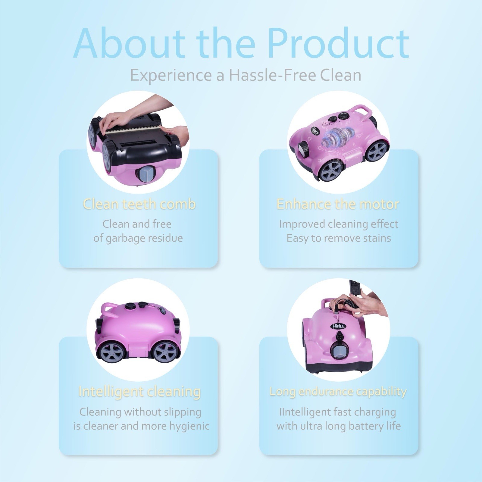 Pool Cleaner Robot for In-Ground/Above Ground Pools – Battery Powered – Pink
