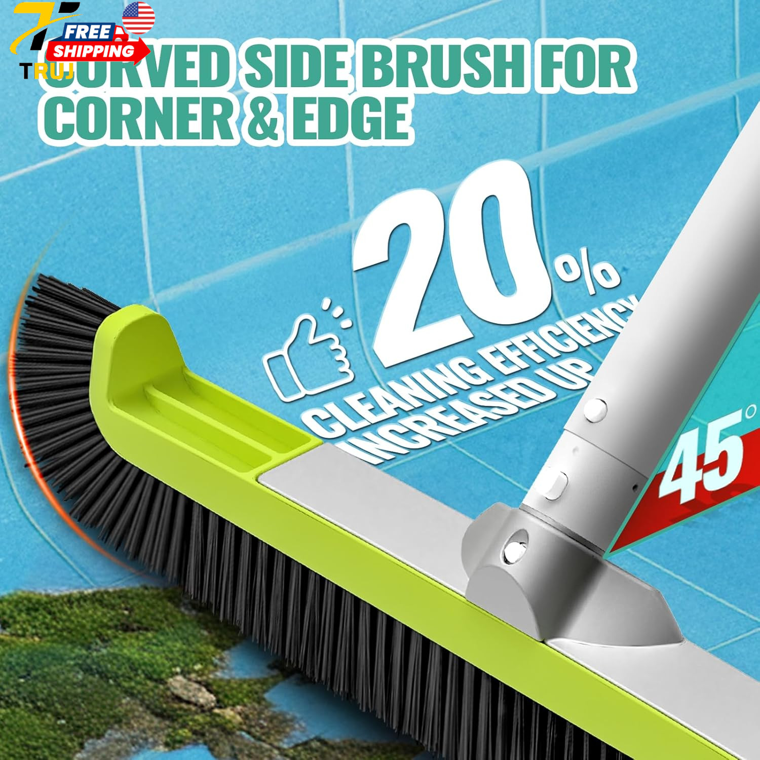 18&Prime; Pool Brush Head for Cleaning Swimming Walls Curved Ends Scrub Brush Black