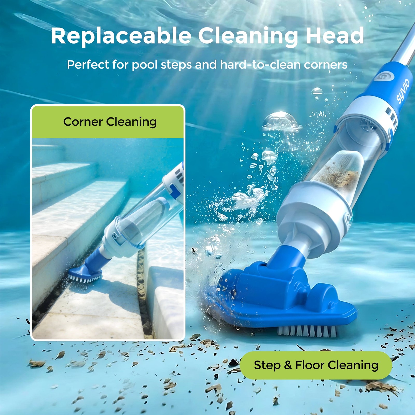 Syvio 2-in-1 Cordless Handheld Pool Vacuum with Telescopic Pole, 60 Min Runtime,