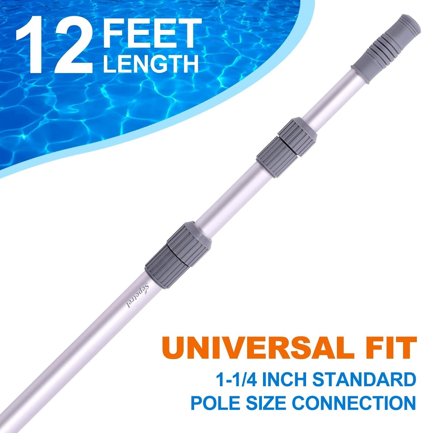 Pool Pole 12 ft Telescoping Aluminum Pool Cleaning Pole for Skimmer Brush Vacuum