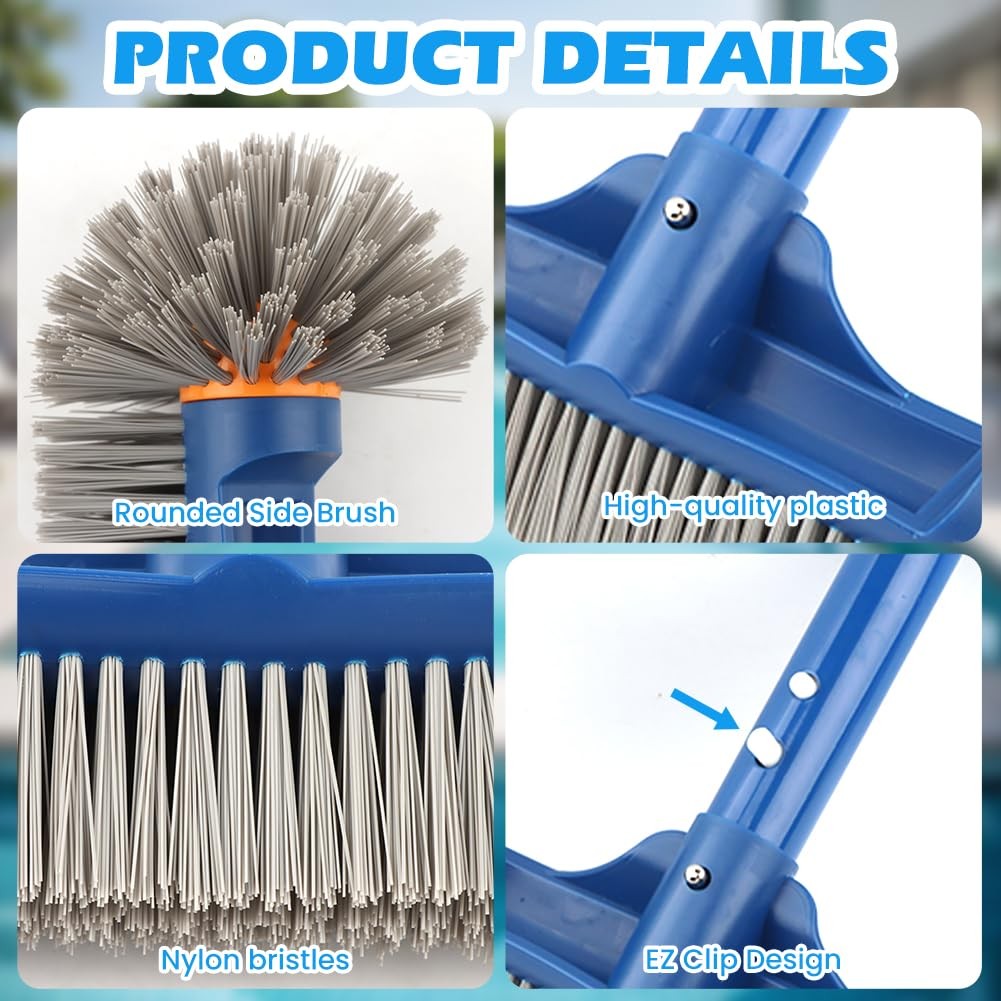 Swimming Pool Cleaning Kit Adjustable Pole, Skimmer Net, Sponge Scrubber