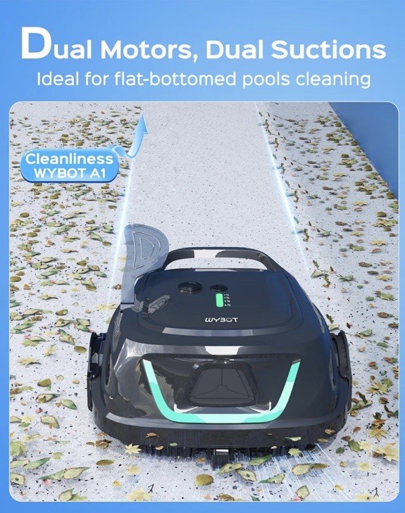 WYBOT A1 Cordless Robotic Pool Cleaner Automatic Pool Vacuum 1100 Sq.ft