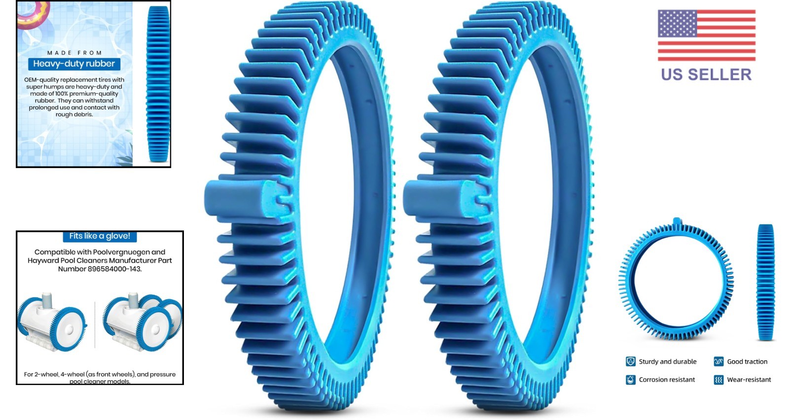 Fast Install 2-Pack Replacement Tires for Poolvergnuegen & Hayward Models