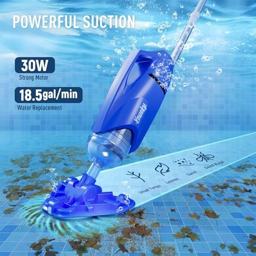 Cordless Pool Vacuum 18.5GPM Suction Telescopic Pole