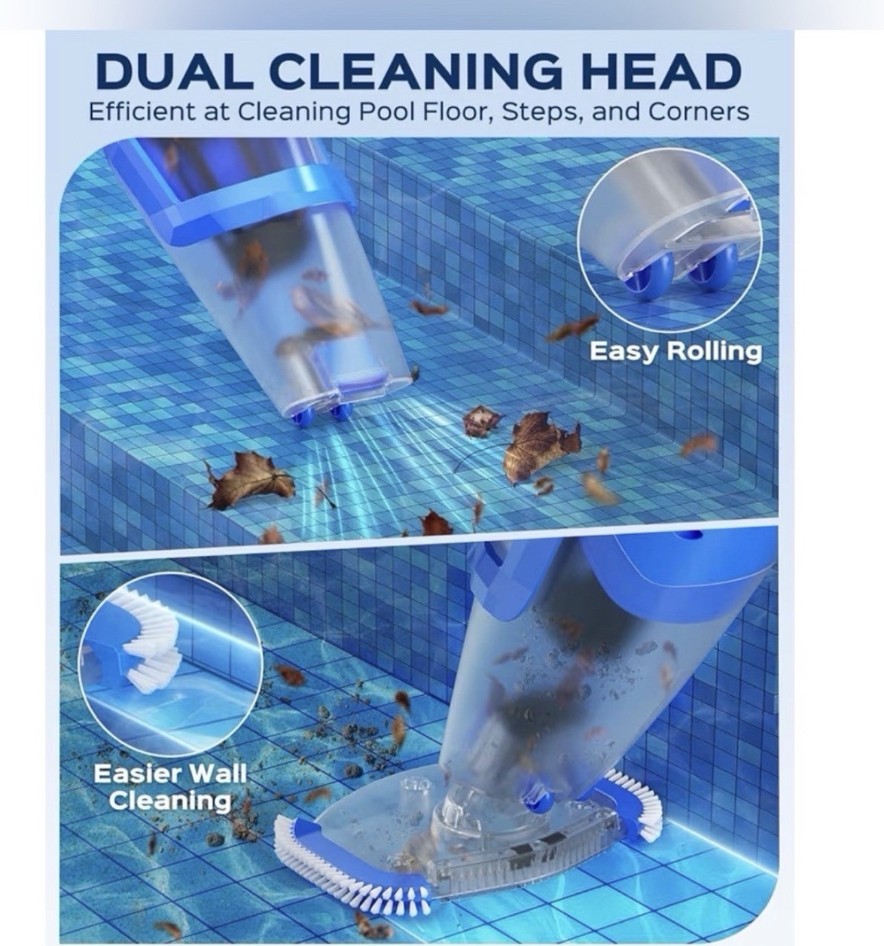 dolplets P24 Pool Vacuum 40W IPX8 26.5 GPM w/ Telescopic Pole Blue