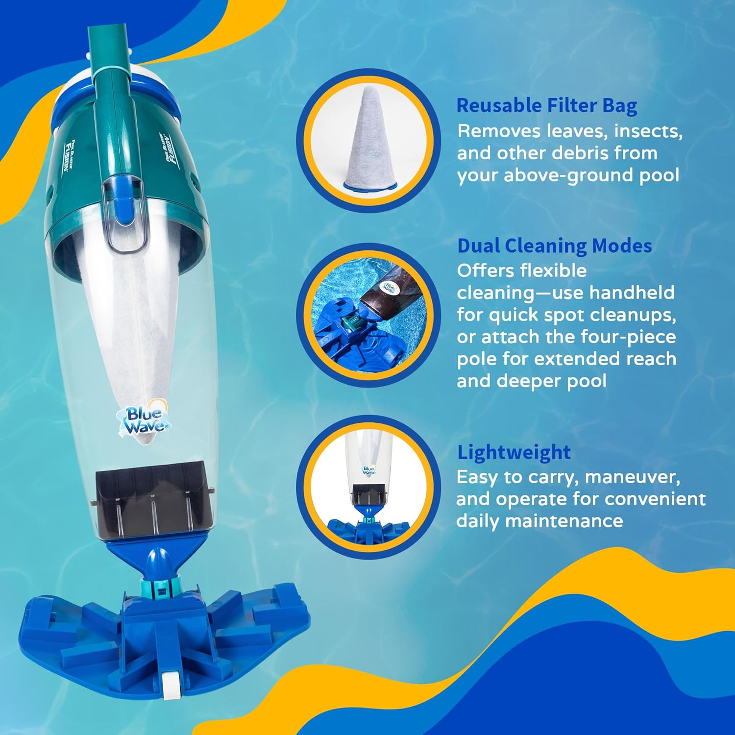 Pool Blaster Fusion PV-10 Hand-Held Lithium Cleaner, Blue
