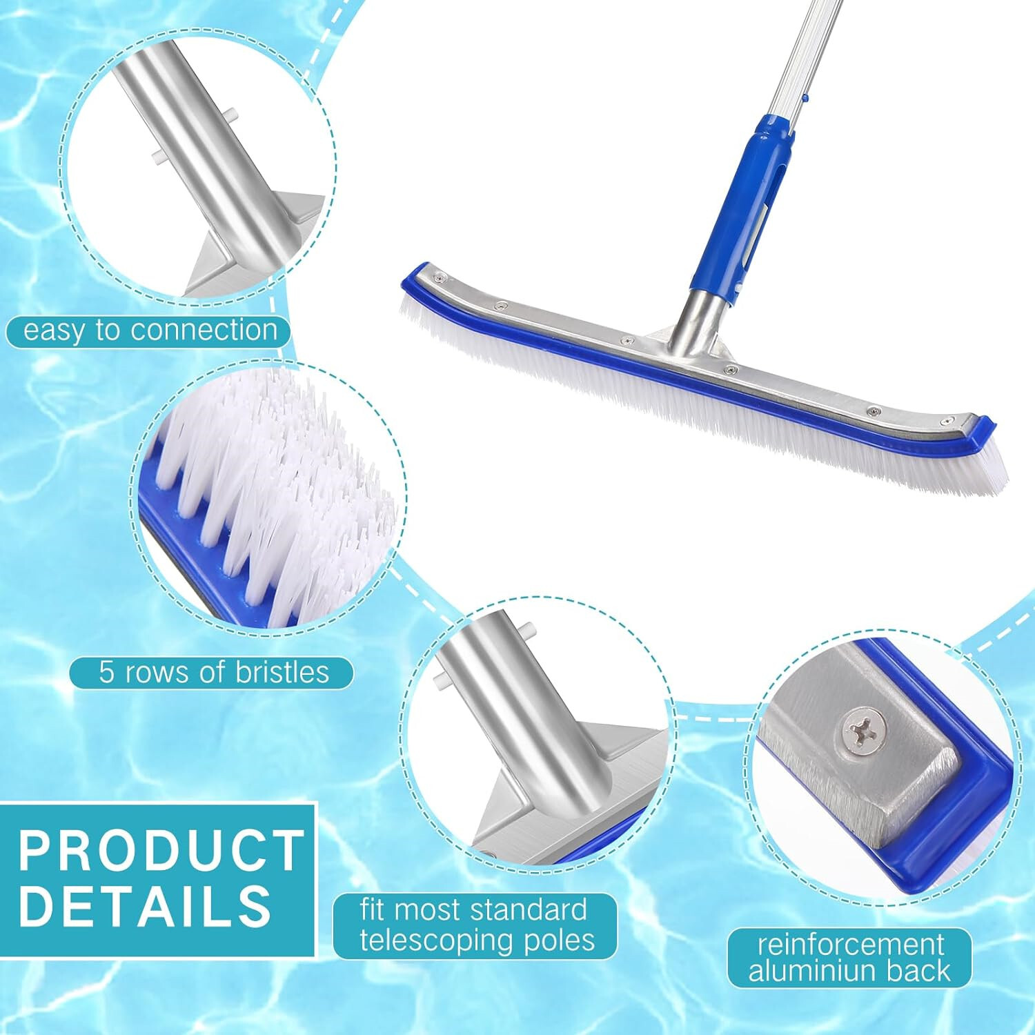 Professional Heavy Duty 18&Prime; Swimming Pool Floor Wall Cleaning Brush Head Tool