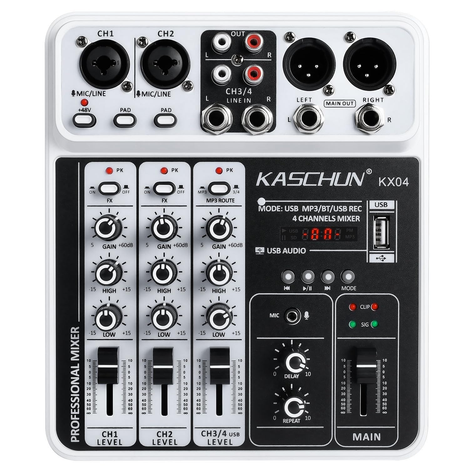 4 Channel DJ Audio Mixer Bluetooth USB MP3 48V Phantom Power Sound Board Console