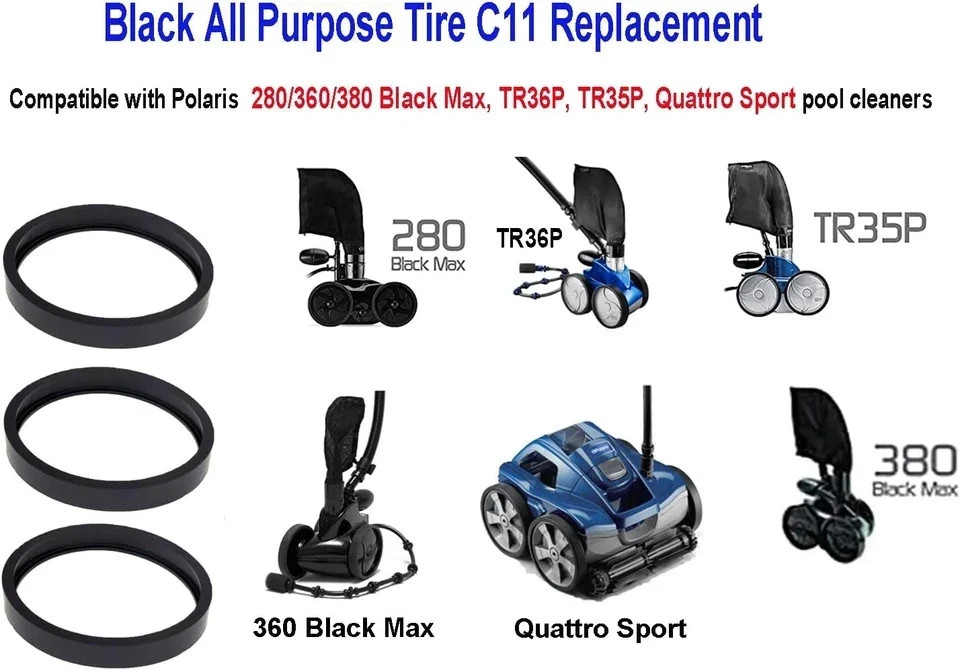 Pool Cleaner All Purpose Tire C11 for Polaris 280/380/360 Black Max, TR35P,